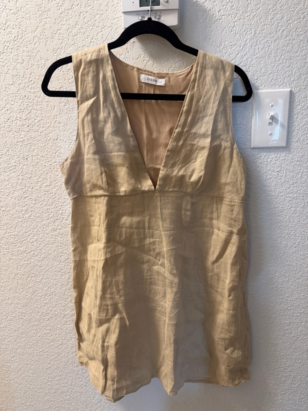 DISSH Sleeveless V-Neck Linen Blend Tunic in Light Beige